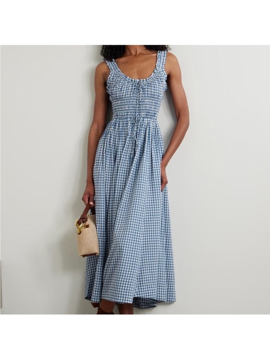 Doen Dresses & Skirts - Dôen Emmaretta Blue Gingham Sleeveless Midi Dress size XS euc as new
